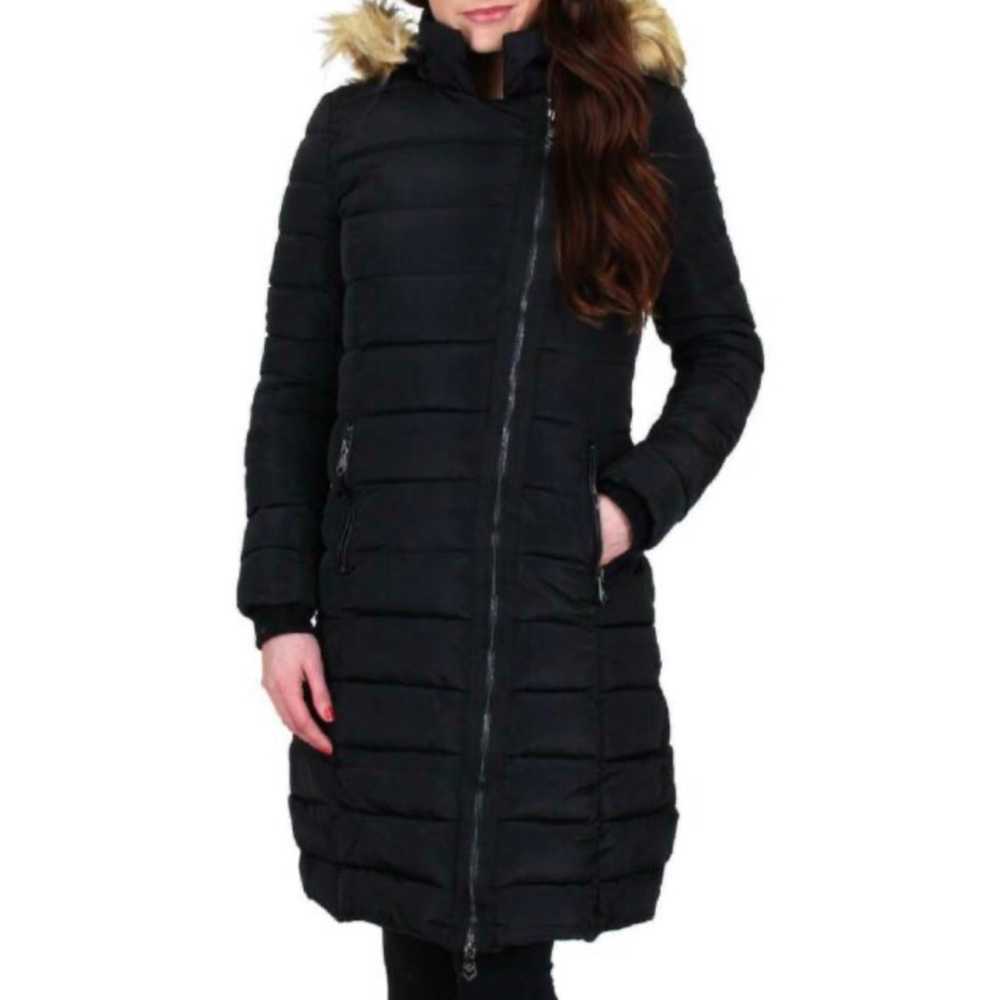 Nanette Lepore Black Asymmetrical Puffer Coat Sz S